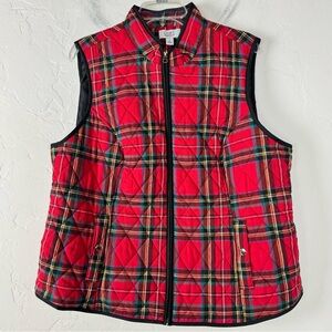 Kohls Croft‎ & Barrow Vest The Classic Quilted Tinsel Plaid Print Metallic Red
